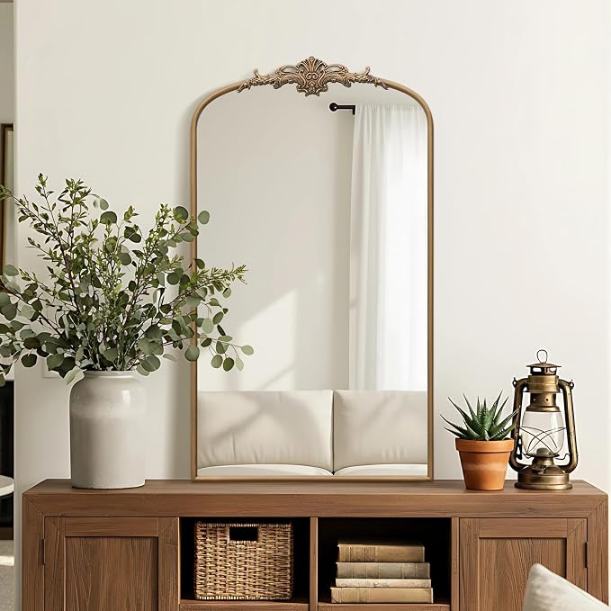 Besdomus Vintage Gold Arched Mirror: 24"x42" French Large Arch Gold Antique Wall Mounted Mirror - Traditional Ornate Home Decor for Entryway/Fireplace/Bathroom - Idea for High-Income Homemakers - Image 5