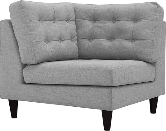 Modway Empress Mid-Century Modern Upholstered Fabric Corner Sofa In Light Gray