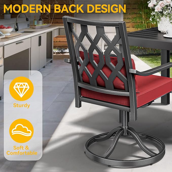 DWVO Swivel Patio Chairs Set of 10, Heavy-Duty Outdoor Swivel Chairs with 352lbs Capacity, All-Weather Metal Frame & Red Plush Cushions with Lumbar Pillow for Patio Deck Poolside Balcony Backyard - Image 4
