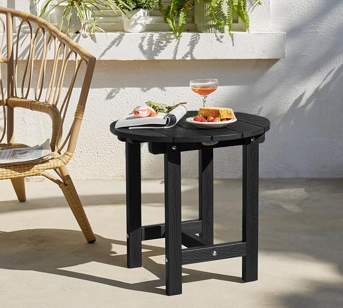 Y&M Outdoor Side Table, Waterproof Four-Legged Round Entryway End Table, Single-Tier HDPE Modern Small Coffee Nightstand for Bedroom, Living Room, Patio, Indoor or Outdoor Use, Black - Image 6