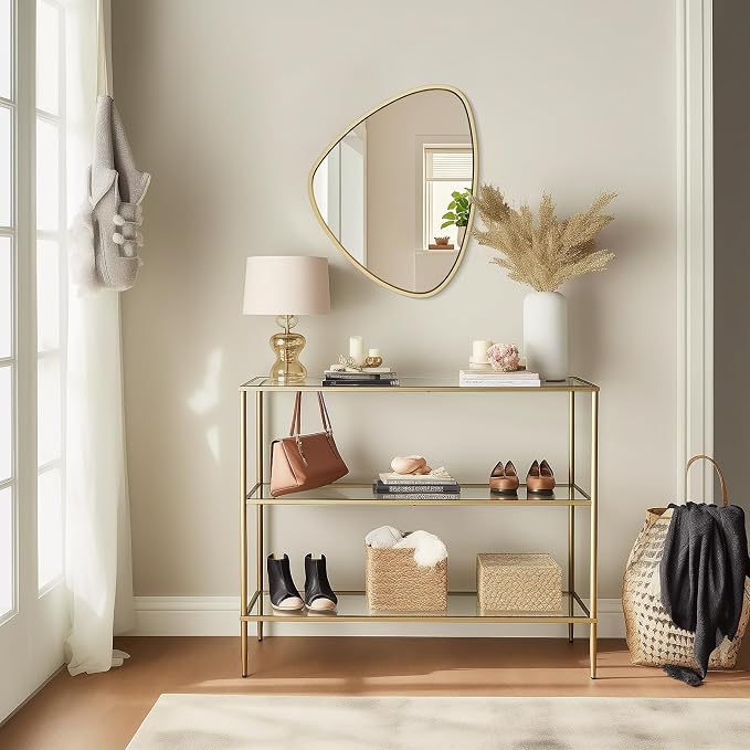 WallBeyond Asymmetrical Mirror, Irregular Wall Mirror, Wall Mirrors Decorative for Bedroom Living Room entryway Hall, Wall Mirror for mid Century Modern Decor 24" H x 19" W, Gold - Image 4