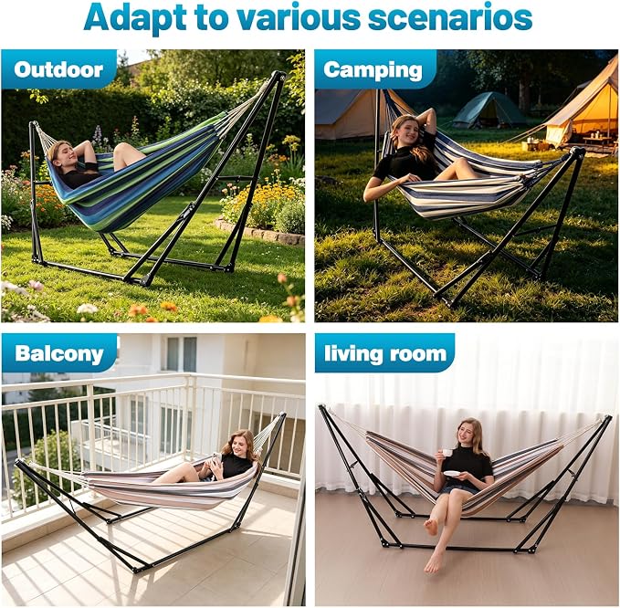 Portable Hammock with Stand for Outside Foldable,Frabic Tension Adjustable Indoor,Carrying Bag Included, 616 lbs Weight Capacity, Suitable Garden Yard Outdoor Inhouse Cyan - Image 7
