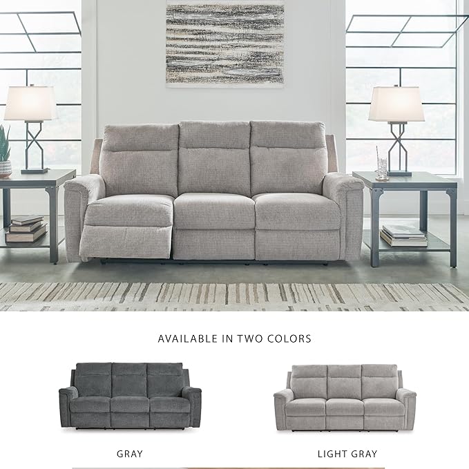 Signature Design by Ashley Barnsana Minimalist Power Reclining Sofa with USB Charging Ports, Light Gray