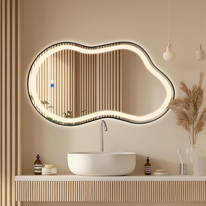 Dorlicecass Irregular Led Bathroom Mirror- Black 20"x36" Single Piece Vanity Mirror with Lights IP54 Enhanced Anti-Fog, 3 Colors Dimmable, Memory,Tempered Glass,UL Listed - Image 2