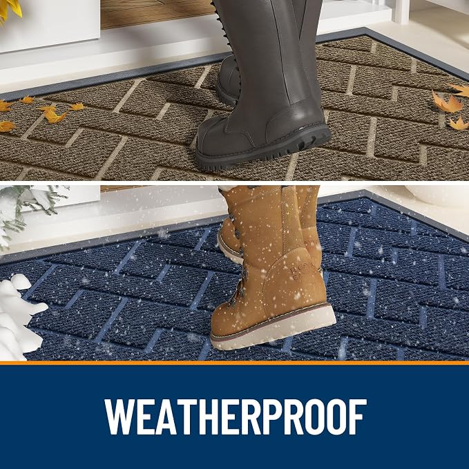 OLANLY Front Door Mat Indoor Outdoor Entrance, Waterproof All-Season, All-Weather Doormat, Sturdy Natural Rubber, Low Profile, Easy Clean Patio Porch Entryway Mat, Herringbone Brick (Black, 36x24) - Image 3