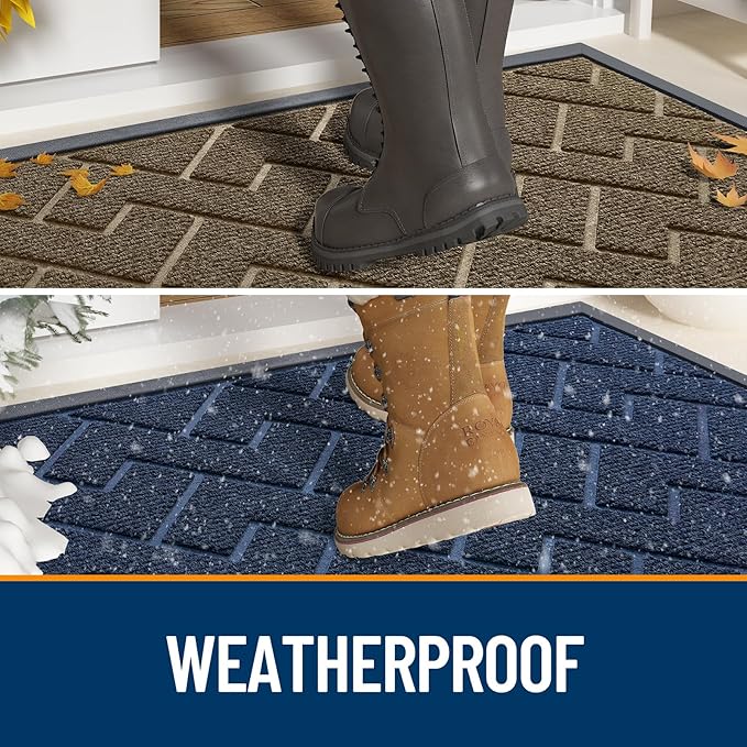 OLANLY Front Door Mat Indoor Outdoor Entrance, Waterproof All-Season, All-Weather Doormat, Sturdy Natural Rubber, Low Profile, Easy Clean Patio Porch Entryway Mat, Herringbone Brick (Grey, 47x23) - Image 3