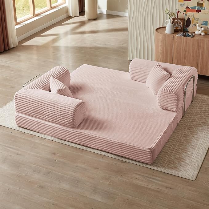 Eafurn 4-in-1 Convertible Folding Sofa Bed Boneless Loveseat Sofa in a Box - Foam Sleeper Couch with Fxied Frame, Modern Corduroy Upholstered Floor Couch & Fold Out Mattress | Breathable material, Fixed-shape Frame