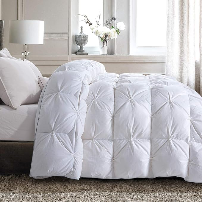 HOMBYS 120x128 Oversized King Feather and Down Comforter, White Pinch Pleat Thick Duvet Insert with 100% Cotton Cover, Oversized Extra Large Fluffy Palatial King Comforter for All Season