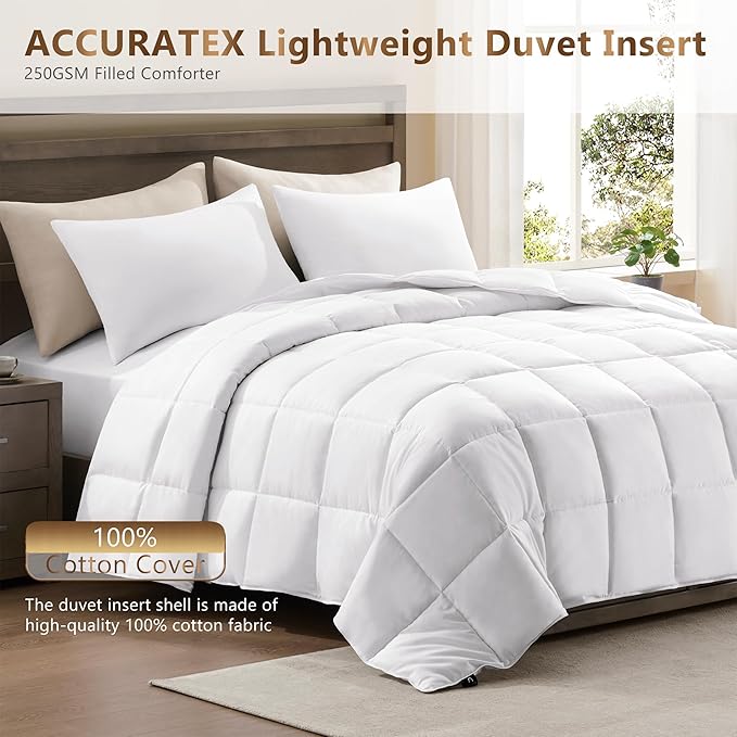 ACCURATEX Lightweight Duvet Insert Twin Size - 100% Cotton Shell, 250GSM Filling, Summer Down Alternative Comforter,Ultra-Soft & Breathable, Thin Duvet Insert with 8 Tabs, Machine Washable,68x88