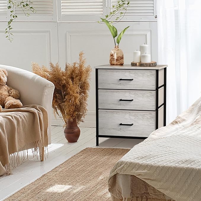 Sorbus Nightstand Dresser with 3 Faux Wood Drawers - Bedside Table Chest with Storage, Steel Frame, Wood Top, Easy Pull Fabric Bins for Bedroom, Living Room, Closet & Dorm Furniture Lamp Stand - Image 2