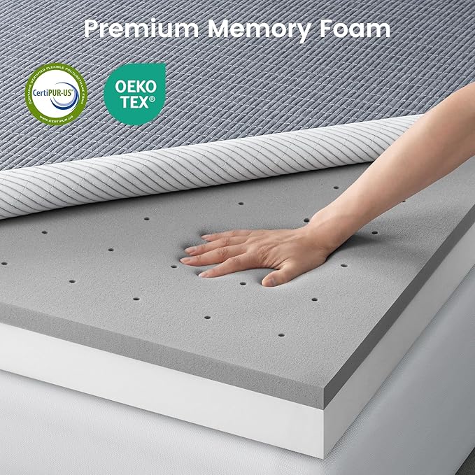 4 Inch Firm Mattress Topper Queen, Charcoal-Infused Firm Memory Foam Bed Topper for Back Pain Relief and Spinal Alignment, Dual-Sided Firmness, CertiPUR-US Certified, Removable Cover