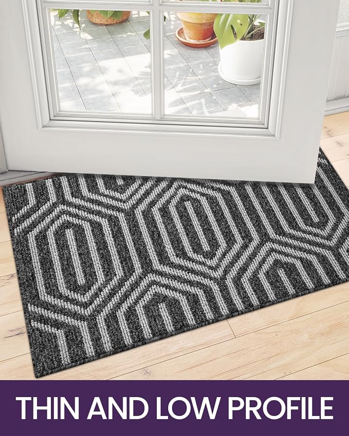 DEXI Front Door Mats for Entryway, 32x48 Non Slip Washable Low-Profile Entry Doormat, Absorbent Resist Dirt Inside Floor Entrance Mat, Patio, Black - Image 5