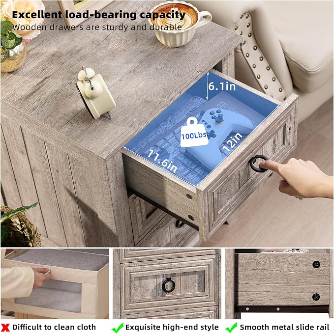 Joaxswe Farmhouse Night Stand Set of 2, 18" End Table with 3 Drawer Metal Handle, Dresser for Bedroom, Sofa Bed Side Table Chest of Drawers,Wood Nightstand Cabinet for Organizer, Living Room-Oak - Image 7