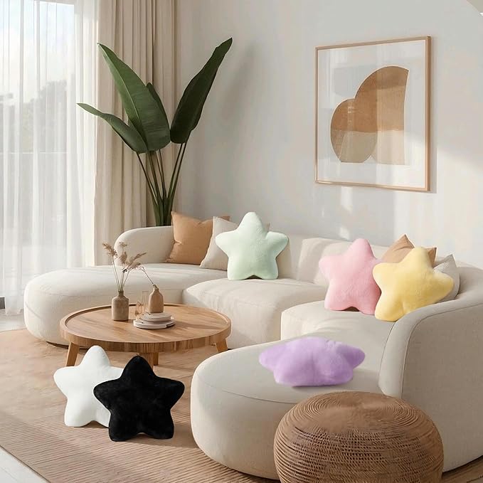 2PCS Star Pillow Set, 15.35’’ Cute Green White Decorative Star Shaped Throw Pillows for Bed Couch, Aesthetic Soft Faux Plush Pillow Cushion for Room Bedroom Decor Sofa Chair (Green&White)