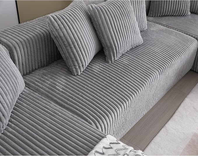133" Oversized U-Shaped Modular Sectional Sofa, No Assembly Required Floor Couch, Memory Foam Cloud Sofa with 12 Lumbar Pillows, Corduroy Upholstery | Breathable material, Non-Slip, Wider Armrest