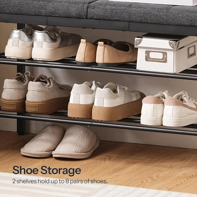 HOOBRO Shoe Bench, Storage Bench with Cushion, Entryway Bench Shoe Shelf with Seat, 12 x 29.5 x 18.1 Inches, Shoe Rack for Living Room, Bedroom, Hallway, Dark Gray BGZ95HX01 - Image 6