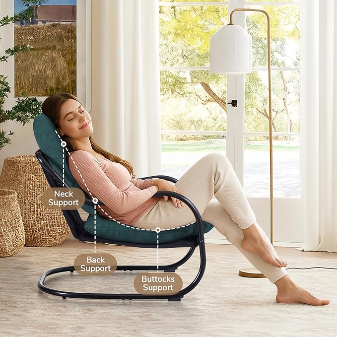 Peace nest Modern Accent Chair,Comfy Living Room Suspended Chair with Mental Frame,Bedroom Armchair with Soft Upholstered Cushion for Balcony Lounge Reading Meeting Room,Blue
