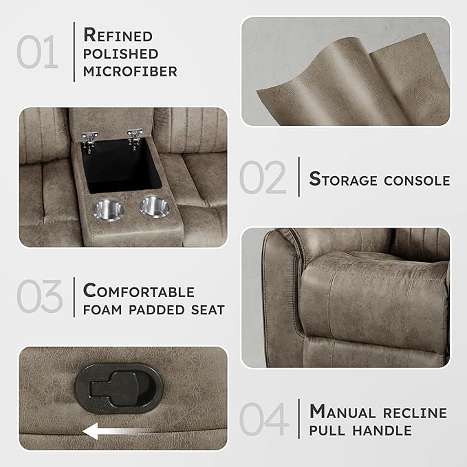 Lexicon Reclining Sectional Couches for Living Room, Modern Sofa, L Shape Sectional Couch with Drop-Down Cup Holders and Storage Arms, Manual Recliner Sectional Sofa, Sandy Brown