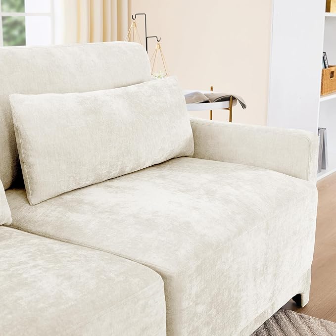 Ball & Cast 141.7" Modular Sofa Couch with Deep Seat Chenille Sofa and Wide Armrest,2 Ottoman Modern Comfy 4-Seater Couch for Living Room, Office, Apartment, Easy to Assembly, Beige
