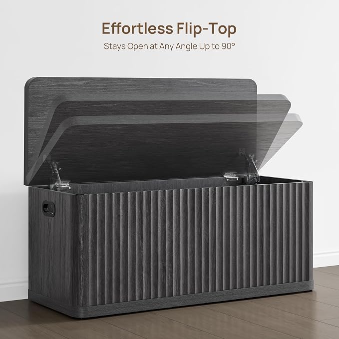 SICOTAS Storage Bench 80.4" Wide Shoe Bench with Lift Top Large Wooden Storage Chest Trunk Modern Blanket Chest with 4 Safety Hinges & Seating for Bedroom Entryway Living Room Hallway - Image 5
