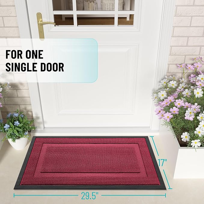 OLANLY Front Door Mat Indoor Outdoor Entrance, Waterproof All-Season, All-Weather Doormat, Sturdy Natural Rubber, Low Profile, Easy Clean Patio Porch Entryway Mat, 71x23, Burgundy - Image 2