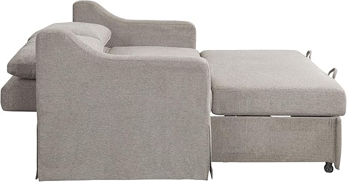 Serta Hawthorne 66.1" Slipcovered Convertible Sleeper Loveseat, Full Size, Dreamcoil Comfort, FingerGuard Pinch Point Protection, Polyester Tweed Fabric, Flax