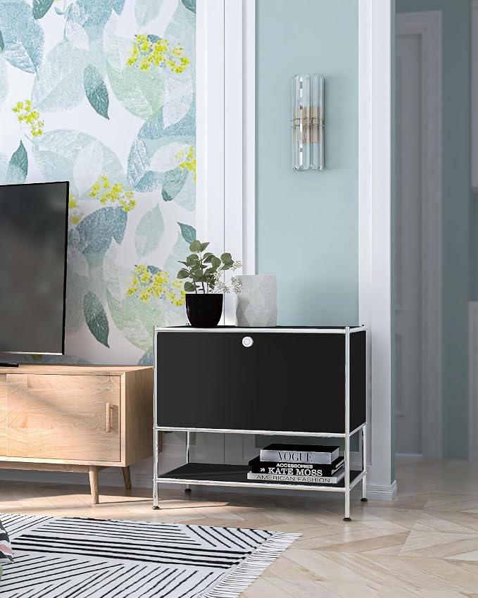 Metal Sidetable with Flap Door, 27.5" Height - DIY Modern Furnishing for Home, Office, Foyer, Bedroom - Night Stand, Book Shelf, Bookshelf, Cube Storage Organizer, Bedside Table (Black) - Image 7