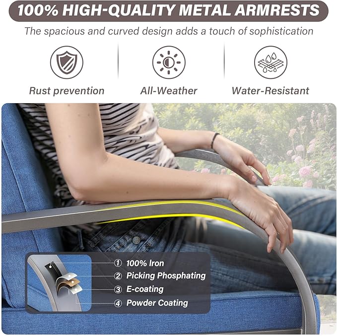 Outdoor Swivel Rocker Patio Chairs Set of 2, Heavy Duty Swivel Rocking Patio Chairs with Wide Metal Armrests, 2 Pieces Patio Furniture Wicker Glider Chairs Set with Removble Cushions for Porch Sunroom