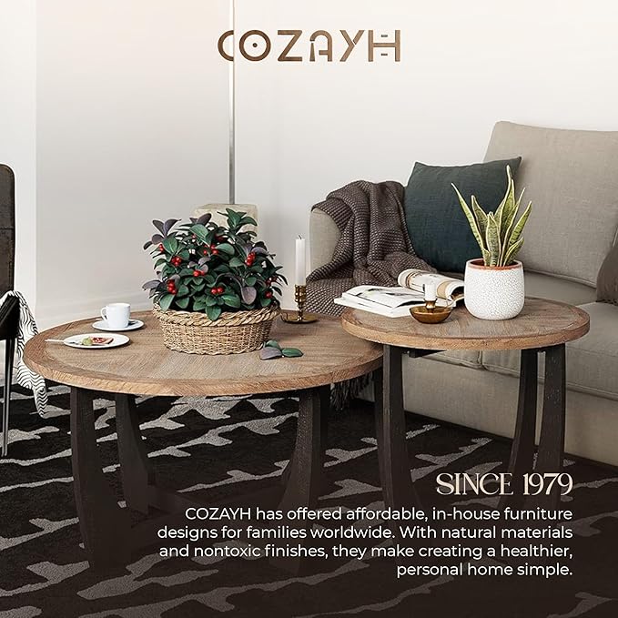 COZAYH Rustic Farmhouse End Table with Storage Shelf, French Country Modern Round Accent Side Table for Small Spaces, Wood Top & Black Base