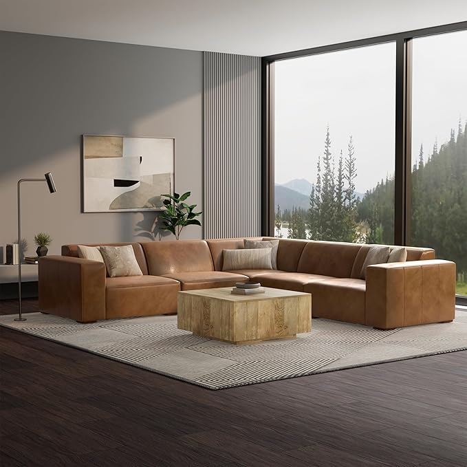 SIMPLIHOME Rex Corner Sofa Module in Full-Grain Genuine Leather, Caramel Brown, 38-inches Wide, Handcrafted Modern-Style Corner Accent Chair for Living Room and Family Room