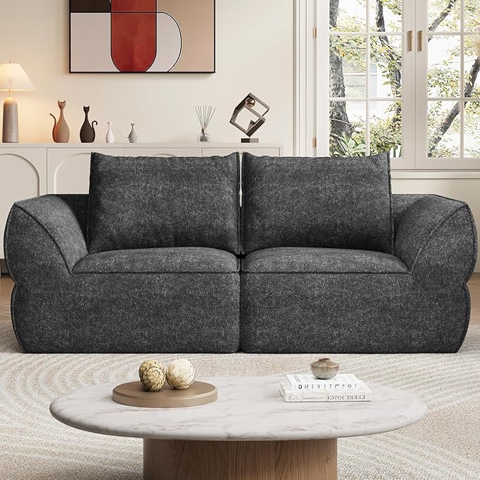 76.4" Cloud Loveseat Sofa, Deep Seat Couch with Pillows, Modern Comfortable Upholstery Boneless Sofa, 1 piece for Living Room, Bedroom, Apartment, Removable Cover，No Assembly Required, Dark Gray