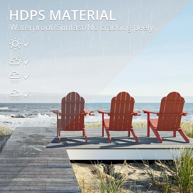LUE BONA HDPS Adirondack Chairs Set of 8, Fire Pit Outdoor Chair Weather Resistant with Cup Holder, Modern Plastic Chair Plastic for Patio, Deck, Proch, 350LBS, Red - Image 3