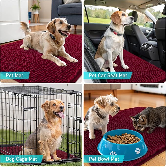 OLANLY Dog Door Mat for Muddy Paws 40x24, Absorbs Moisture and Dirt, Absorbent Non-Slip Washable Doormat, Quick Dry Chenille Mud Mat for Dogs, Entry Indoor Entryway Carpet for Inside Floor, Burgundy - Image 7