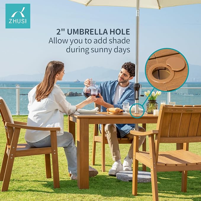 ZHUSI Patio Table and Chairs Set, Outdoor Table and Chairs,HDPE Outdoor Dining Set with Umbrella Hole for Backyard, Poolside - Image 5