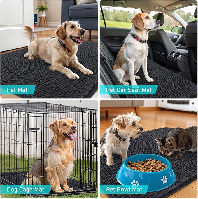 OLANLY Dog Door Mat for Muddy Paws 47x32, Absorbs Moisture and Dirt, Absorbent Non-Slip Washable Doormat, Quick Dry Chenille Mud Mat for Dogs, Entry Indoor Entryway Carpet for Inside Floor, Dark Grey - Image 7