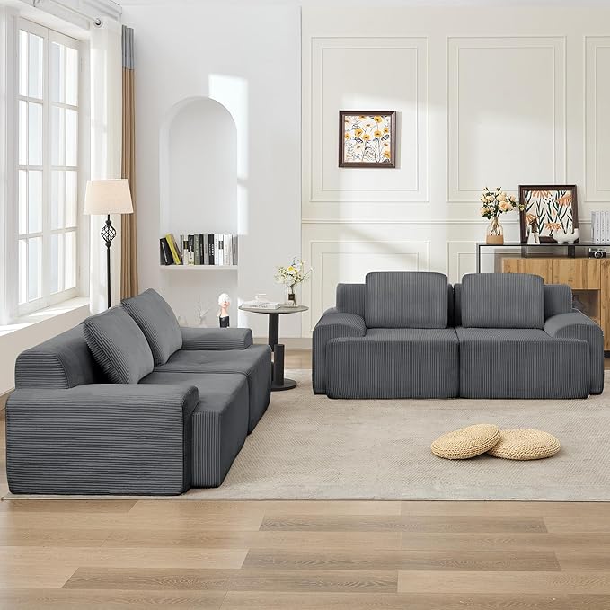 KIGOTY Modular Sectional Sofa, 4 PCS Comfy Cloud Sectional Couch with Deep Seat, Corner Sofas, Modern Boneless Couch for Living Room, No Assembly Required,Grey