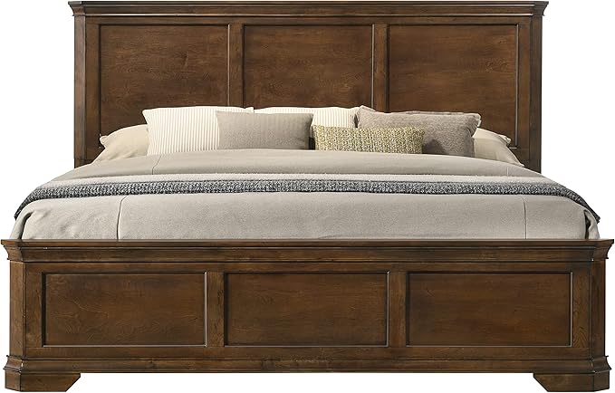 Roundhill Furniture Maderne 3-Piece Bedroom Set with King Size Panel Bed and Two Nightstands, Antique Walnut Finish