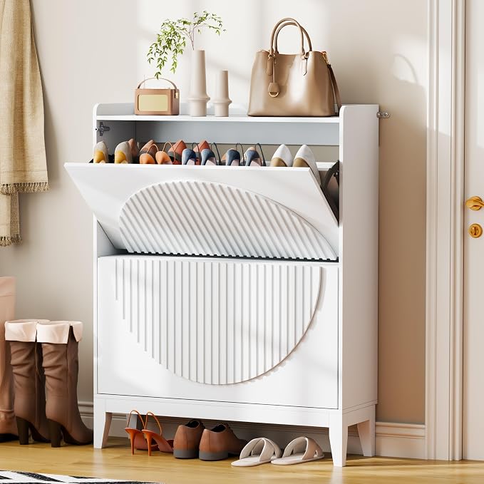 Vlsrka Shoe Cabinet Storage for Entryway with 2 Flip Drawers, Narrow Wooden Shoe Cabinet, Outdoor Hidden Shoe Storage for Entryway, Garage, Foyer, Hallway, Living Room by VlsrkaFurniture