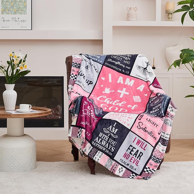 Christian Gifts for Women, Birthday Gift for Women, I Am a Child of God Blanket, Inspirational Gifts for Christians Sister, Friend, Daughter, Mom, Baptism Gifts for Girl Throw Blankets 50''x60'' Pink