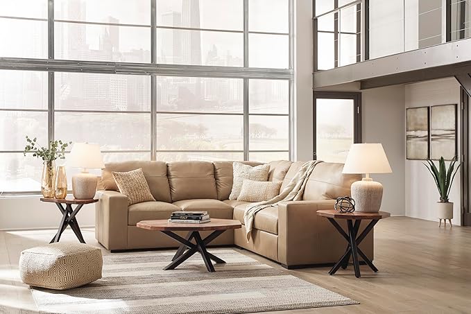 Signature Design by Ashley Bandon Modern Leather Match Left-Arm Facing 2-Piece Sectional with Removable Cushions and Armrest, Light Brown