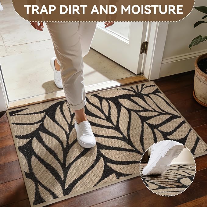 Door Mat Indoor Outside Entrance 24"x35", Low-Profile Non Slip Outdoor Inside Front Doormat Entryway Mat, Dirt Resistant Absorbent Porch Welcome Entry Mats, Washable Easy Clean, Brown - Image 3