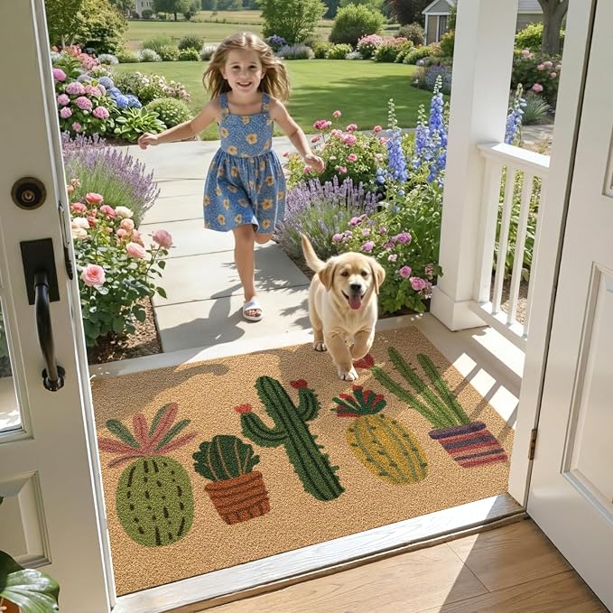 DEXI Front Door Mat Outside Entrance Coir, 32x48 Heavy Duty Entry Tropical Plant Doormat, Non Slip Exterior Entryway Floor Dirt Trapper for Porch Patio, Colorful Succulent - Image 3