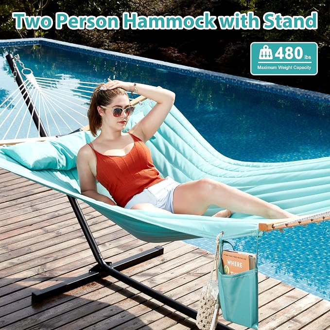 Homgava Two Person Hammock with Stand for Outside Heavy Duty, Outdoor Patio Hammock with Portable Steel Stand, Large Double Hammocks,480lbs Capacity.(Aruba) - Image 2