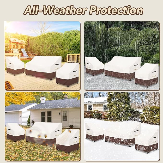 Patio Furniture Covers,3 Piece Heavy Duty Waterproof Outdoor Furniture Cover,Outdoor Furniture Covers for Patio Furniture,Includes 2 Patio chair covers 30in and 1 Patio loveseat cover 58in,Beige - Image 6