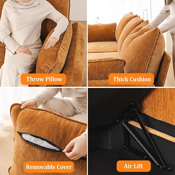 Rexulqo Oversized Accent Chair Set of 2,All Seats Storage,Comfy Armchair,24.5'' Deep Seat,Upholstered Living Room Chairs,Big Reading Chair for Bedroom,Office,Chenille,Yellow