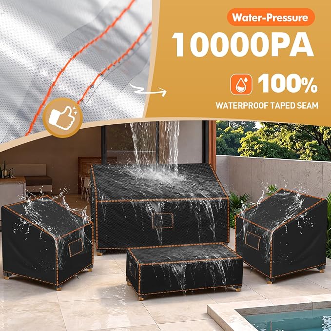SUNICO Patio Furniture Set Covers, 4 Piece Patio Covers for Outdoor Furniture Waterproof, 420D Outdoor Furniture Cover, UV Fade Protection, Tear-Resistant, Black - Image 3