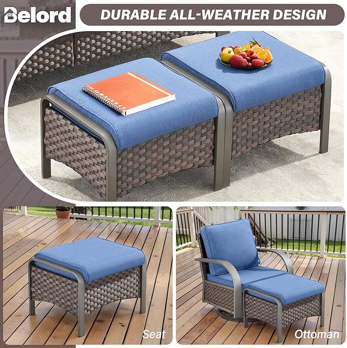 Belord Patio Furniture Set with Fire Pit Table - 50000 BTU Propane Fire Pit, 6 Piece Outdoor Conversation Furniture Sets with 2 Swivel Rocker Chair Rattan Sofa Perfect for Casual Gathering