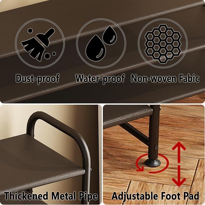INGIORDAR Shoe Rack 3 Tier Long Storage Organizer Wide Metal Shoe Shelf for Closet Entryway Brown - Image 6
