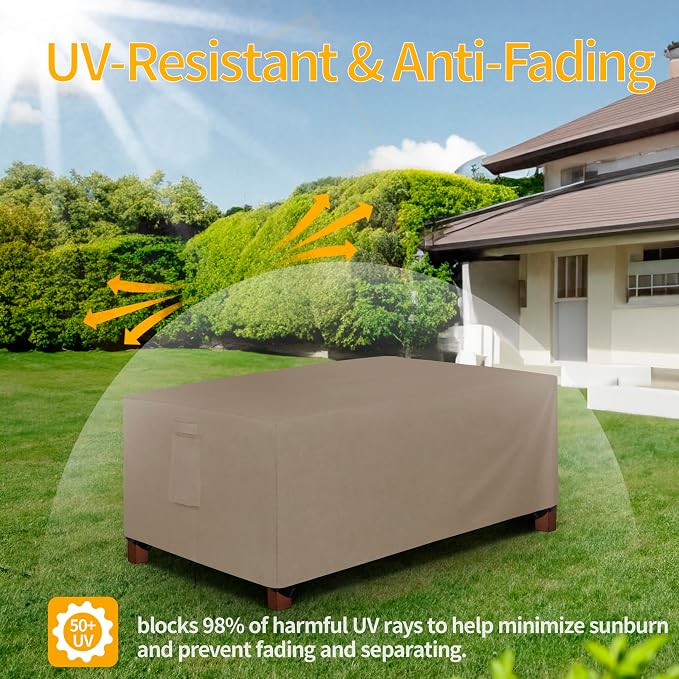 Easy-Going 600D Heavy Duty Rectangular Table Cover UV Resistant and Waterproof Outdoor Lawn Patio Furniture Cover (84" Lx44 Wx23 H, Camel) - Image 6