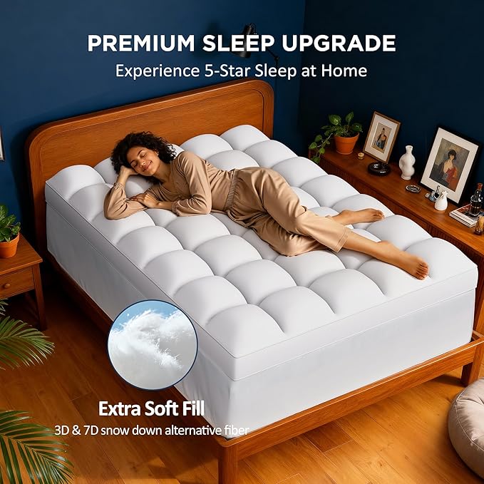 Queen Size Dual Layer 4 Inch Memory Foam Mattress Topper, 2 Inch Cooling Gel Memory Foam and 2 Inch Washable Soft Pillow Top Mattress Pad Cover, 8-24 Inch Deep Pocket, Medium Firm Support